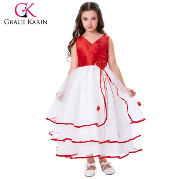 Grace Karin Günstige Sleeveless V-Ausschnitt Red Princess Blumenmädchen Baby Girl Sommerkleid CL008937-3